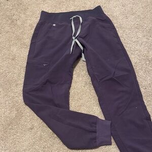 Figs Women's Jogger Scrub Pants in Deep Purple with Gray Drawstring
